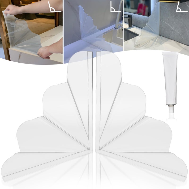 Mofason Silicone Shower Splash Guard  XXL Clear Bathtub Corner Splash Guard  Bathroom Shower Water Guard with Self-Adhesive  Can Be Adjustable Angle in Washbasin  Tubs  Sinks Etc - 2Pack - Image 1